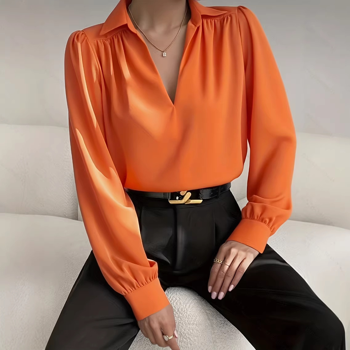 Satin Pleated Long Sleeve Top 1 Satin Pleated Long Sleeve Top