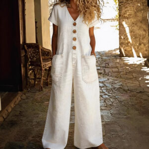 Retro Summer Cotton-Linen Button-Pocket Comfortable Short-Sleeve Casual