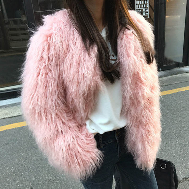 Women's Solid Color Short Faux Shearling Fur Coat 4 Women's Solid Color Short Faux Shearling Fur Coat - Image 4