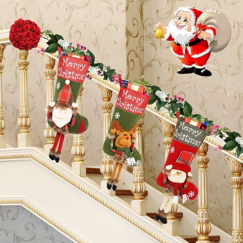 New Year Xmas Big Stockings Set Decorations Christmas 3D Plush Big Sock Christmas Tree Pendant Decorating Supplies 4 New Year Xmas Big Stockings Set Decorations Christmas 3D Plush Big Sock Christmas Tree Pendant Decorating Supplies - Image 4
