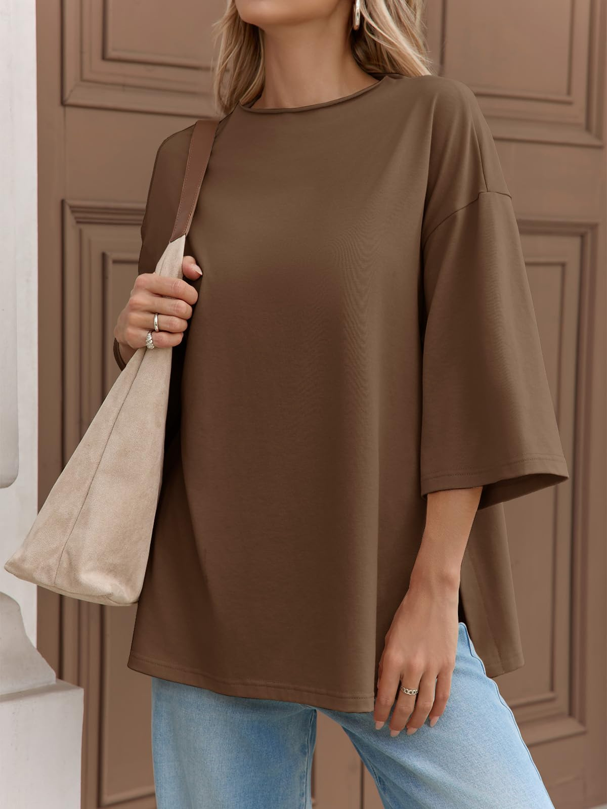 Fisoew Women's Oversized T Shirts Casual Sleeve Side Slit Workout Gym Loose Fit Summer Tee Tunic Tops 6 Fisoew Women's Oversized T Shirts Casual Sleeve Side Slit Workout Gym Loose Fit Summer Tee Tunic Tops - Image 6