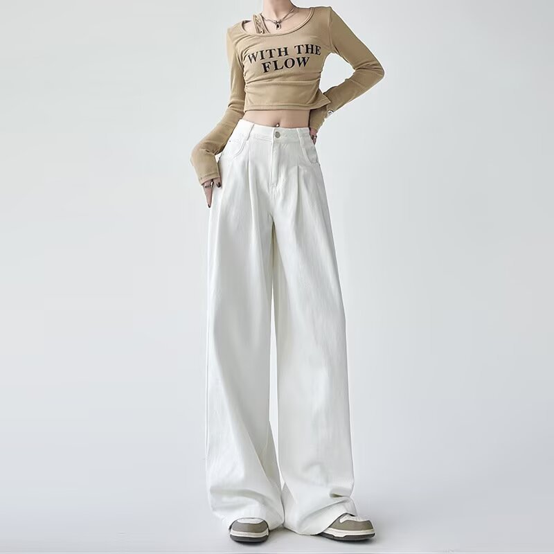 Women's White Wide-leg Straight Jeans 2 Women's White Wide-leg Straight Jeans - Image 2
