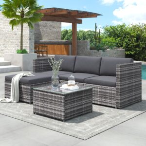 Garden Corner Sofa Rattan Garden Furniture Patio Set Garden Entertaining Set Garden Rattan Furniture Lounge Set, Grey