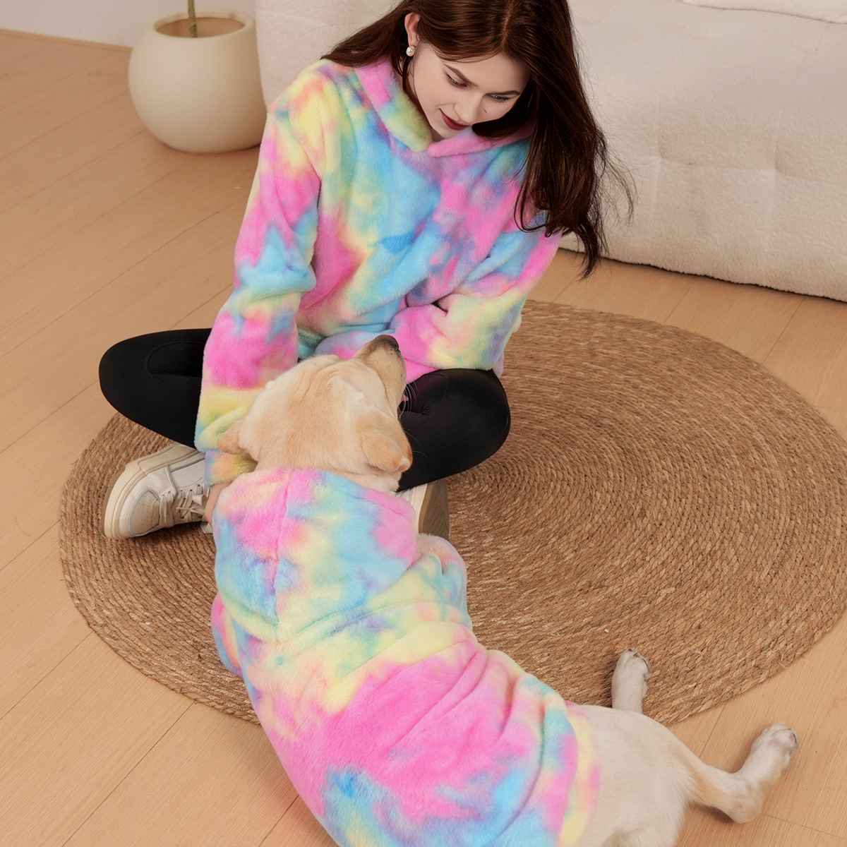 Pet Hoodie Tie Dye Rabbit Fur Rainbow-colored Dog Hoodie 2 Pet Hoodie Tie Dye Rabbit Fur Rainbow-colored Dog Hoodie - Image 2