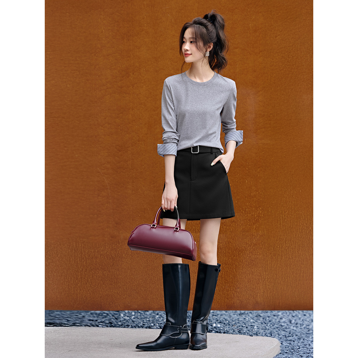 Autumn Round Neck Contrast Color Patchwork Striped Long Sleeve 4 Autumn Round Neck Contrast Color Patchwork Striped Long Sleeve - Image 4