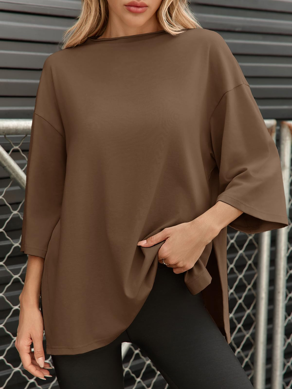 Fisoew Women's Oversized T Shirts Casual Sleeve Side Slit Workout Gym Loose Fit Summer Tee Tunic Tops 10 Fisoew Women's Oversized T Shirts Casual Sleeve Side Slit Workout Gym Loose Fit Summer Tee Tunic Tops - Image 10