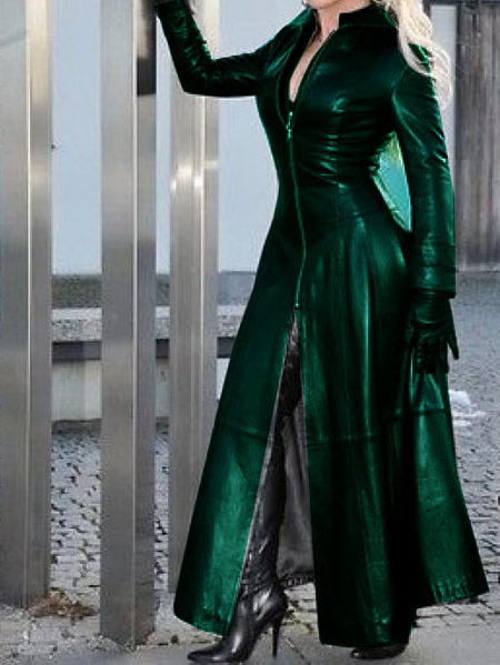 Women's Fashion Long Leather Coat With Stand Collar 7 Women's Fashion Long Leather Coat With Stand Collar - Image 7