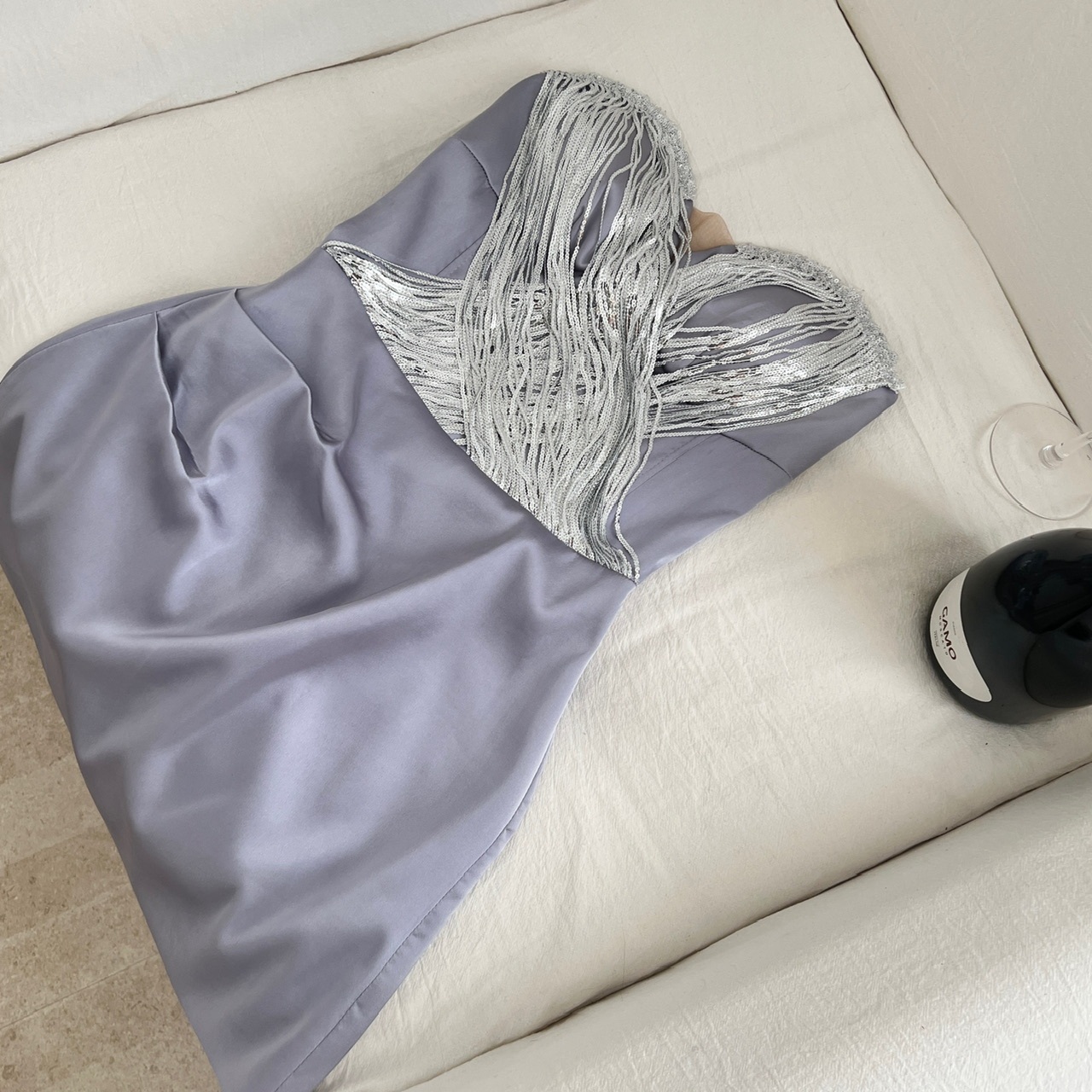 Lustrous Silver Shimmer Sexy Strapless Women's Paneled Lavender Satin Ball Bridesmaid Ceremony Bodycon Dress 2 Lustrous Silver Shimmer Sexy Strapless Women's Paneled Lavender Satin Ball Bridesmaid Ceremony Bodycon Dress - Image 2