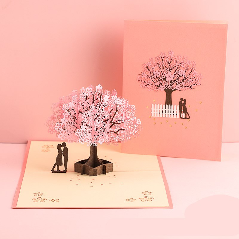 3D Laser Cut Handmade Sakura Kissing Lover Paper Invitation Greeting Card 1 3D Laser Cut Handmade Sakura Kissing Lover Paper Invitation Greeting Card