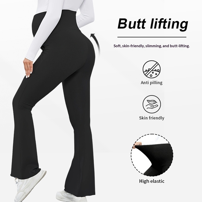 High-waisted Fashionable Maternity Flared Pants With Tummy Control 5 High-waisted Fashionable Maternity Flared Pants With Tummy Control - Image 5