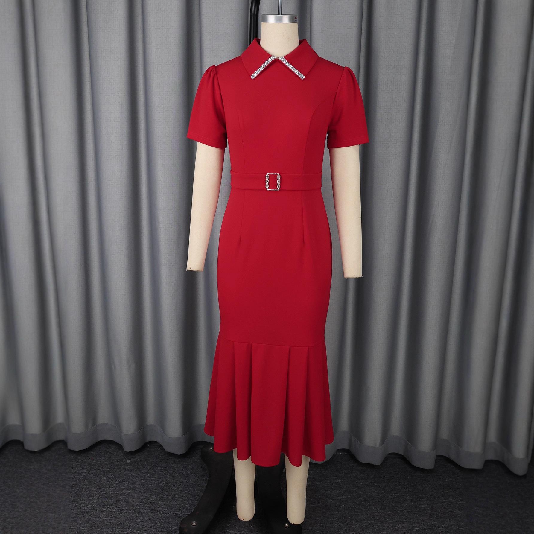 European And American Elegant Fashion Style Lapel Short Sleeve Dress 4 European And American Elegant Fashion Style Lapel Short Sleeve Dress - Image 4