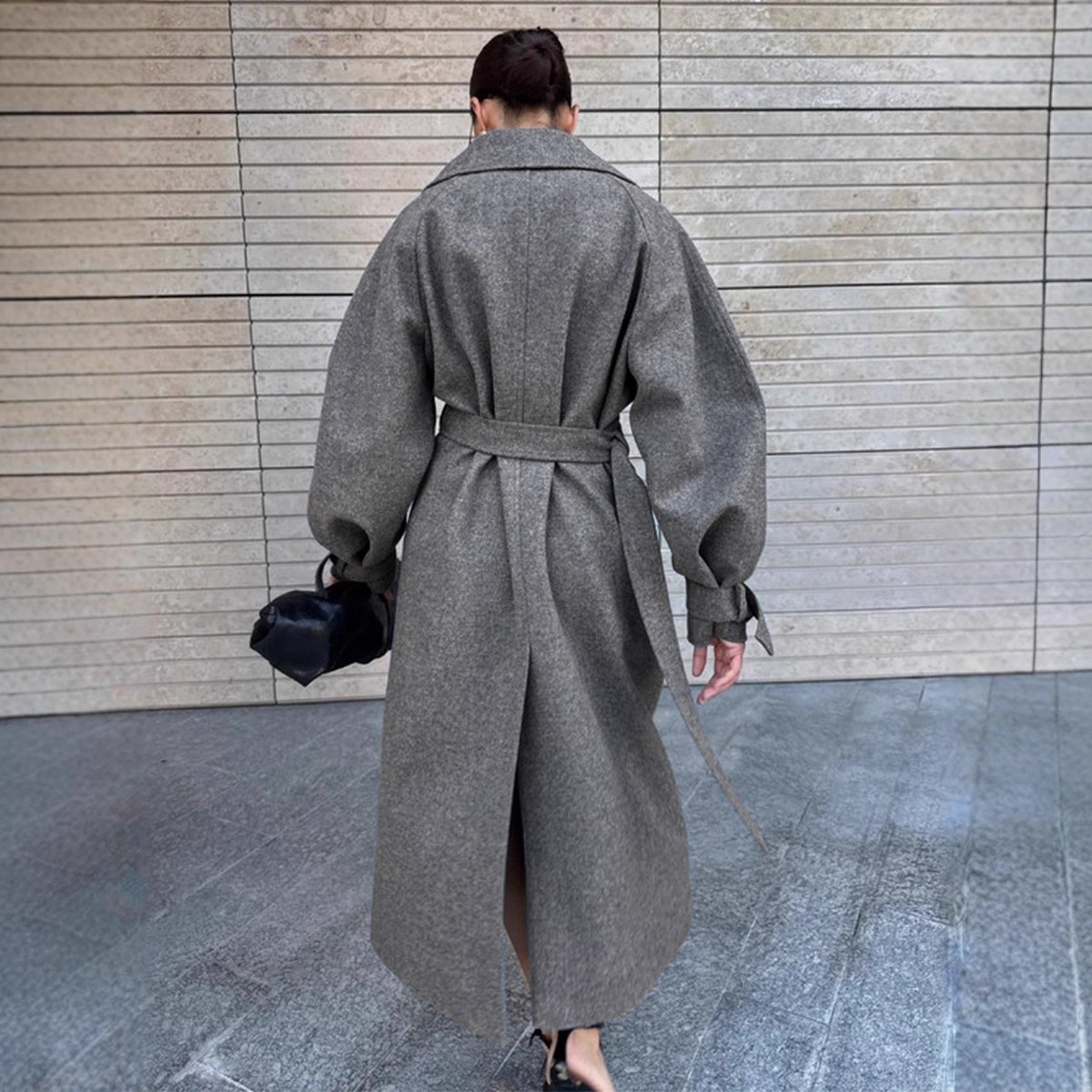 Fashionable Commuter-Style Lapel-Collar Split Loose Long Coat 6 Fashionable Commuter-Style Lapel-Collar Split Loose Long Coat - Image 6