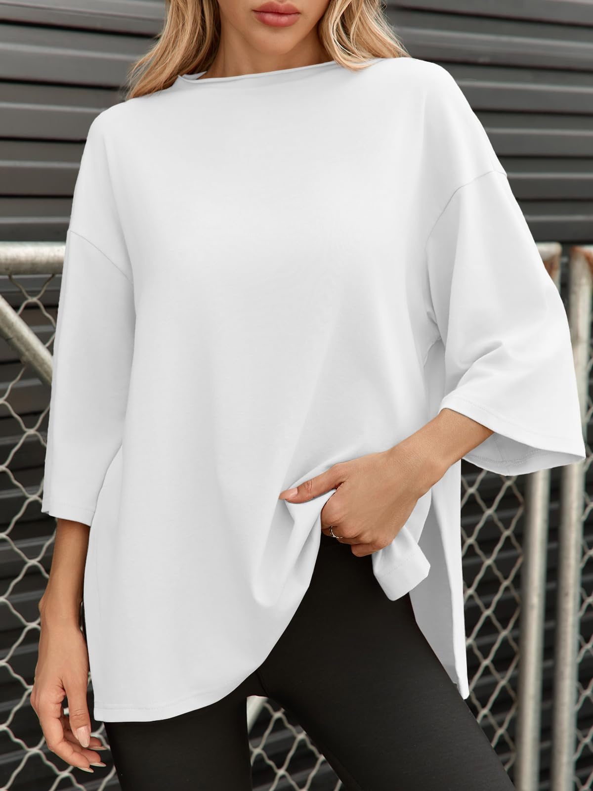 Fisoew Women's Oversized T Shirts Casual Sleeve Side Slit Workout Gym Loose Fit Summer Tee Tunic Tops 3 Fisoew Women's Oversized T Shirts Casual Sleeve Side Slit Workout Gym Loose Fit Summer Tee Tunic Tops - Image 3