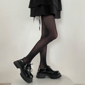 Spring And Summer New Sexy Luxury Black Stockings, Silver Silk Vertical Striped Pantyhose, Shiny Silk Leggings For Women