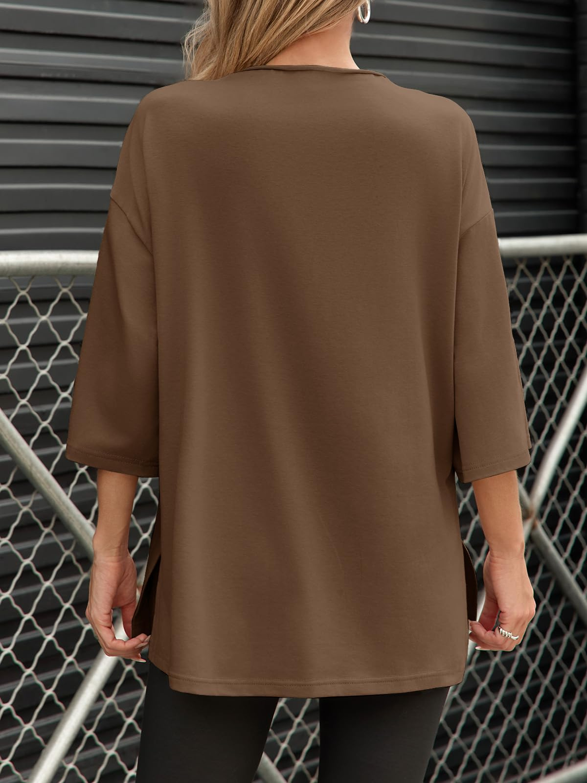 Fisoew Women's Oversized T Shirts Casual Sleeve Side Slit Workout Gym Loose Fit Summer Tee Tunic Tops 4 Fisoew Women's Oversized T Shirts Casual Sleeve Side Slit Workout Gym Loose Fit Summer Tee Tunic Tops - Image 4