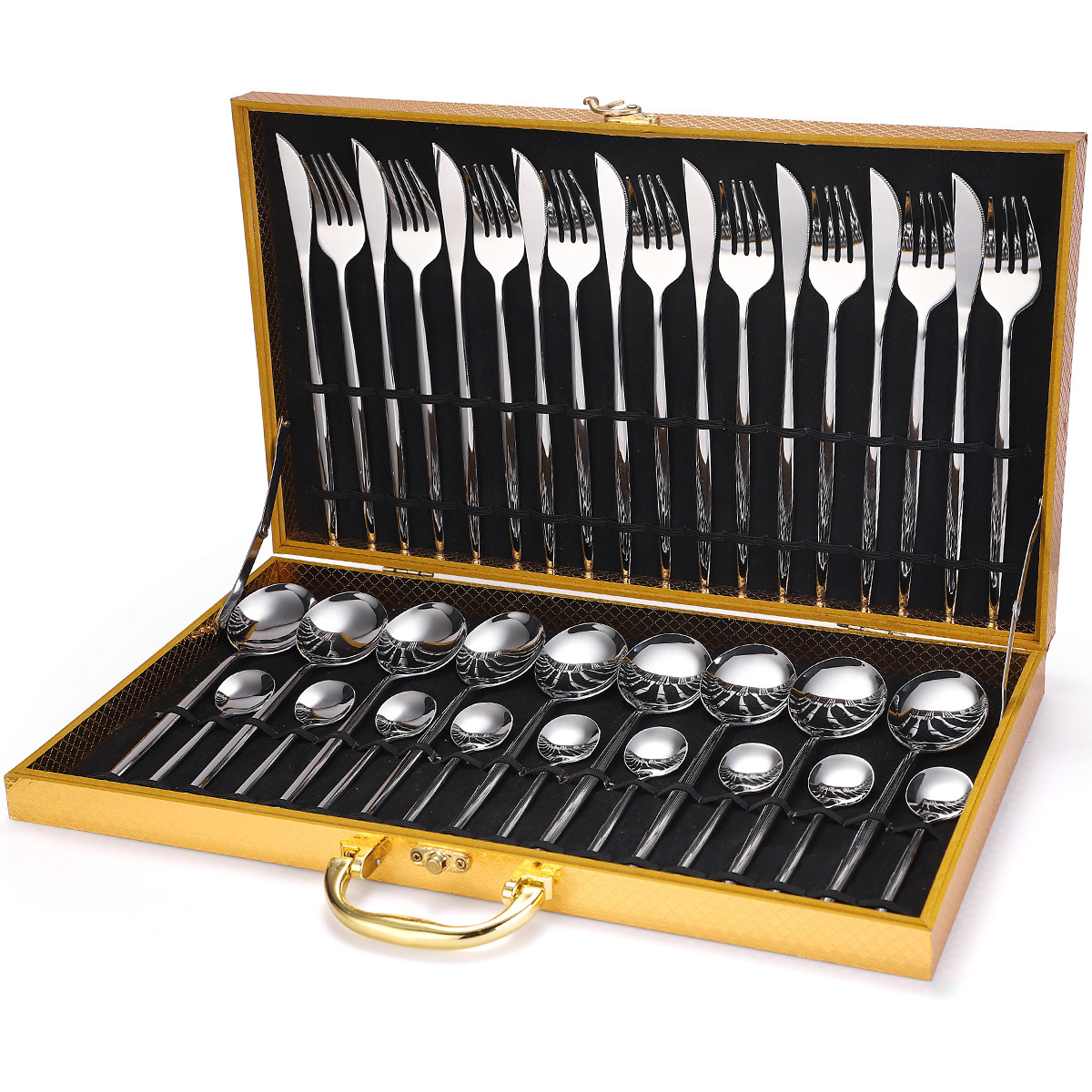 36-piece Stainless Steel Tableware Wooden Box Gift Box Set 2 36-piece Stainless Steel Tableware Wooden Box Gift Box Set - Image 2