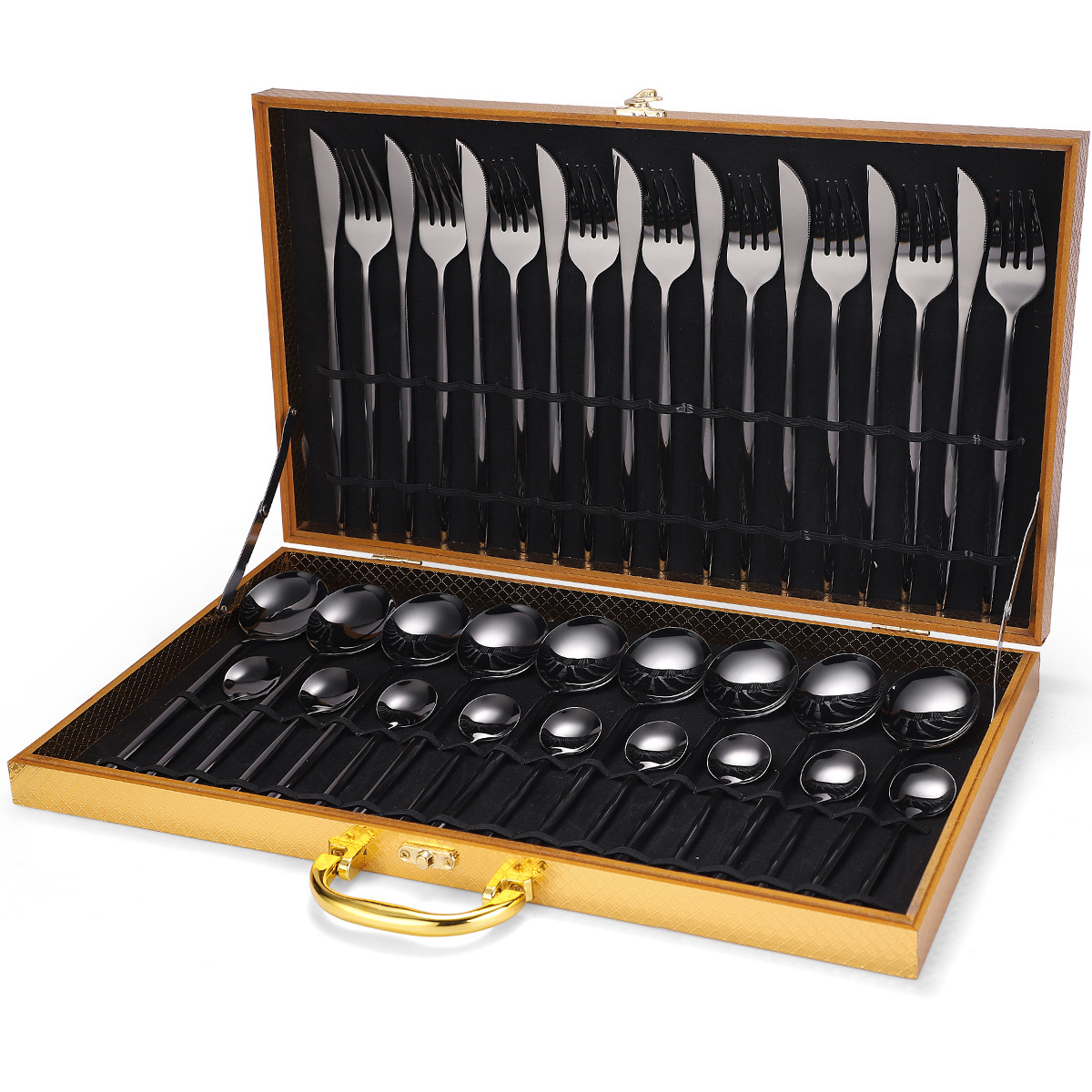 36-piece Stainless Steel Tableware Wooden Box Gift Box Set 4 36-piece Stainless Steel Tableware Wooden Box Gift Box Set - Image 4