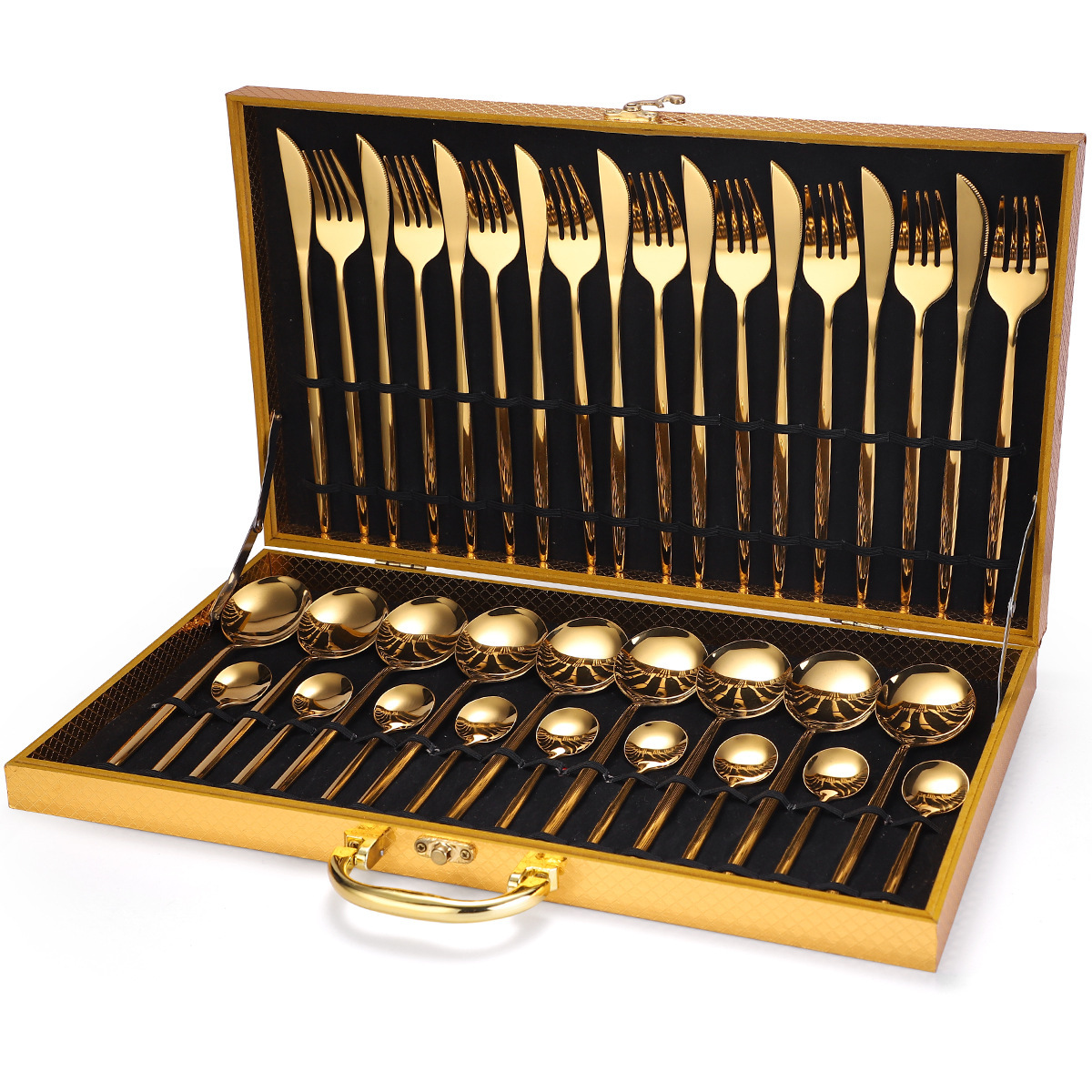 36-piece Stainless Steel Tableware Wooden Box Gift Box Set 1 36-piece Stainless Steel Tableware Wooden Box Gift Box Set
