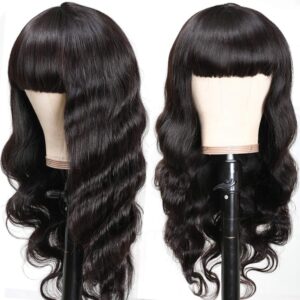 Real Human Hair Headband Wig with Bangs – Natural Body Wave Wig, Glue less Full Head Hair Wig for Women