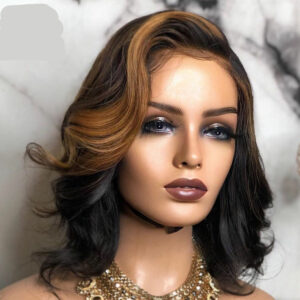 Wigs Mid-point Black And Brown Short Curly Hair