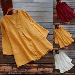Plus-size Casual Loose-fit Cotton And Linen Top