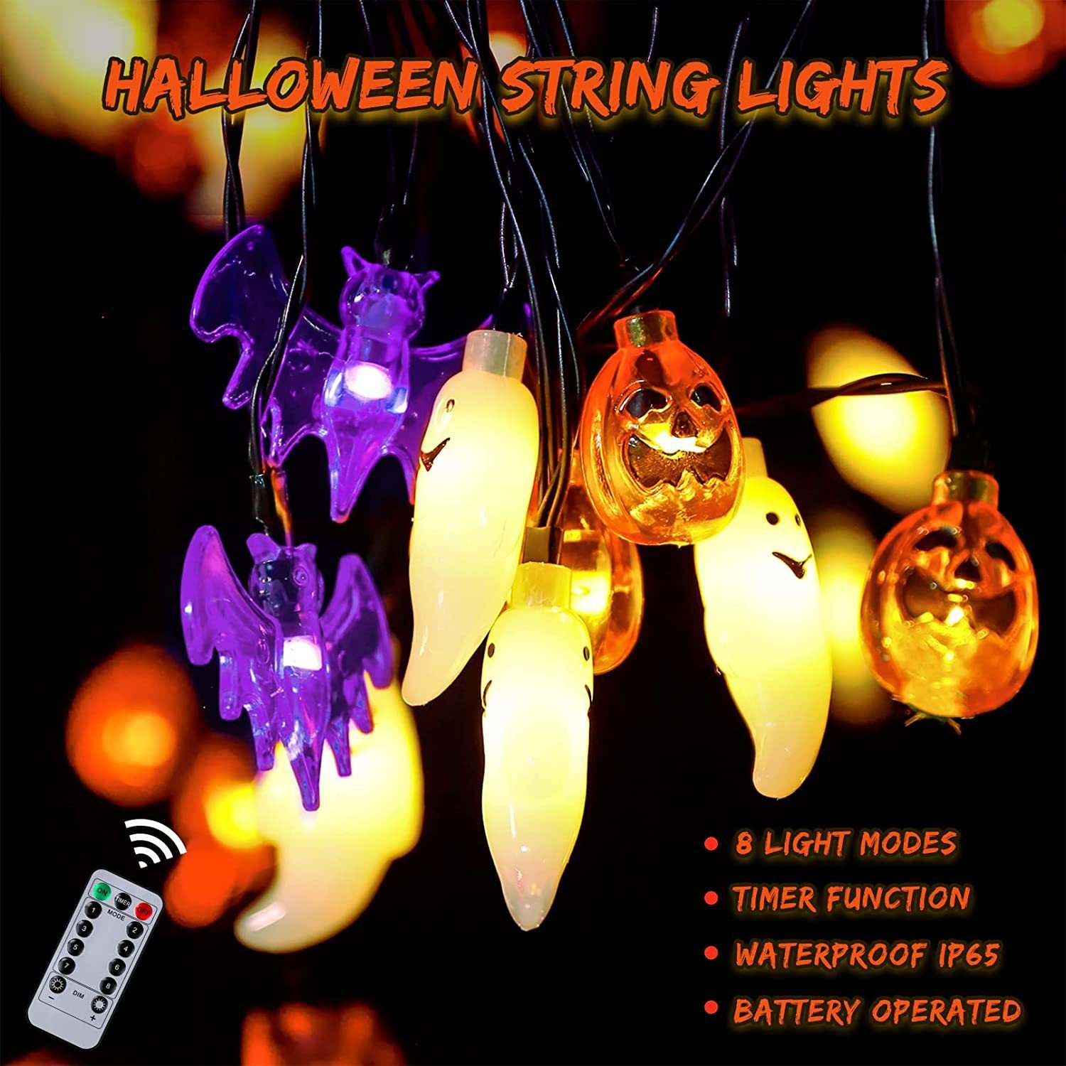 LED Halloween Pumpkin Spider Bat Skull String Light Lamp Home Garden Party Outdoor Halloween Decoration Lantern Light 6 LED Halloween Pumpkin Spider Bat Skull String Light Lamp Home Garden Party Outdoor Halloween Decoration Lantern Light - Image 6