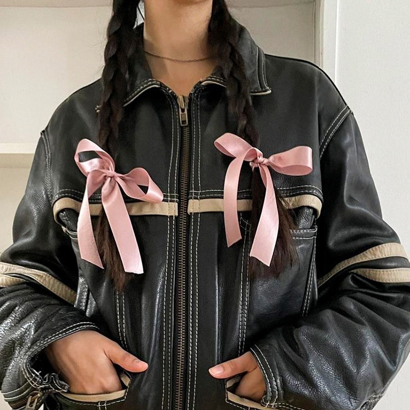 Women's Retro Contrast Color Split Leather Coat 9 Women's Retro Contrast Color Split Leather Coat - Image 9