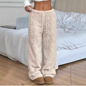 Women's Solid Color Front Tie Warm Casual Pants