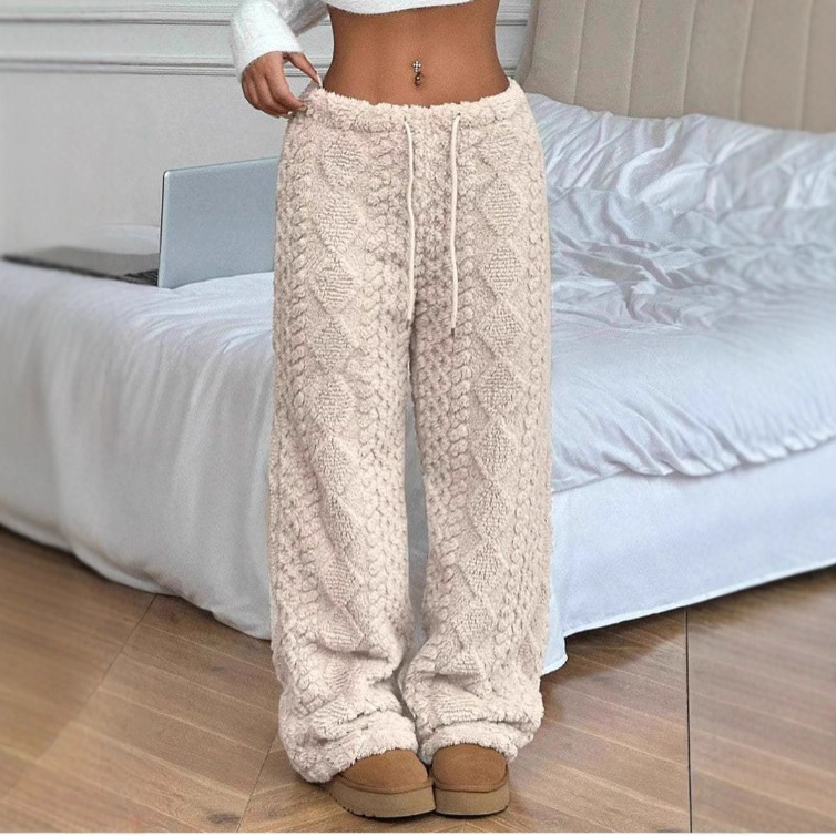 Women's Solid Color Front Tie Warm Casual Pants 1 Women's Solid Color Front Tie Warm Casual Pants