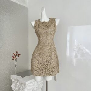 Women's Slim Fit Club Dress - New Gold Thread 3D Embroidery Midi Formal Gown