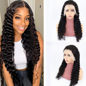 Deep Wave Lace Front Wig Human Hair – Natural Hairline, Soft Curls, Glue less Fit