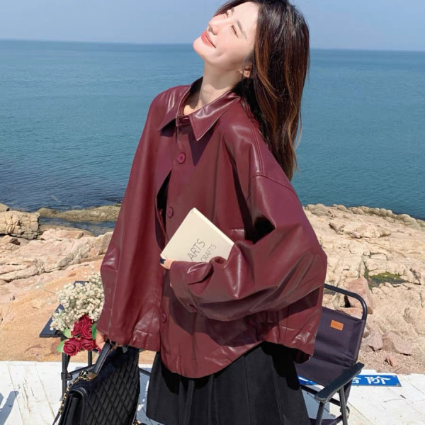 Short Relaxed Fit Retro Leather Jacket 4 Short Relaxed Fit Retro Leather Jacket - Image 4