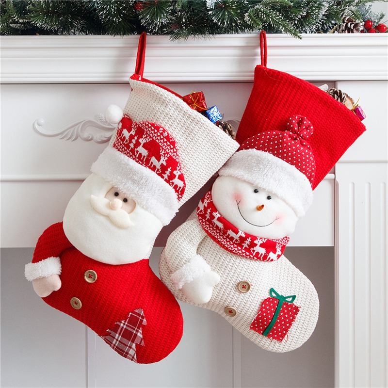 Large Red White Knitted Christmas Stocking Santa Claus Fireplace Decor Socks Xmas Gift Bags Candy Holder Decor For Home 1 Large Red White Knitted Christmas Stocking Santa Claus Fireplace Decor Socks Xmas Gift Bags Candy Holder Decor For Home