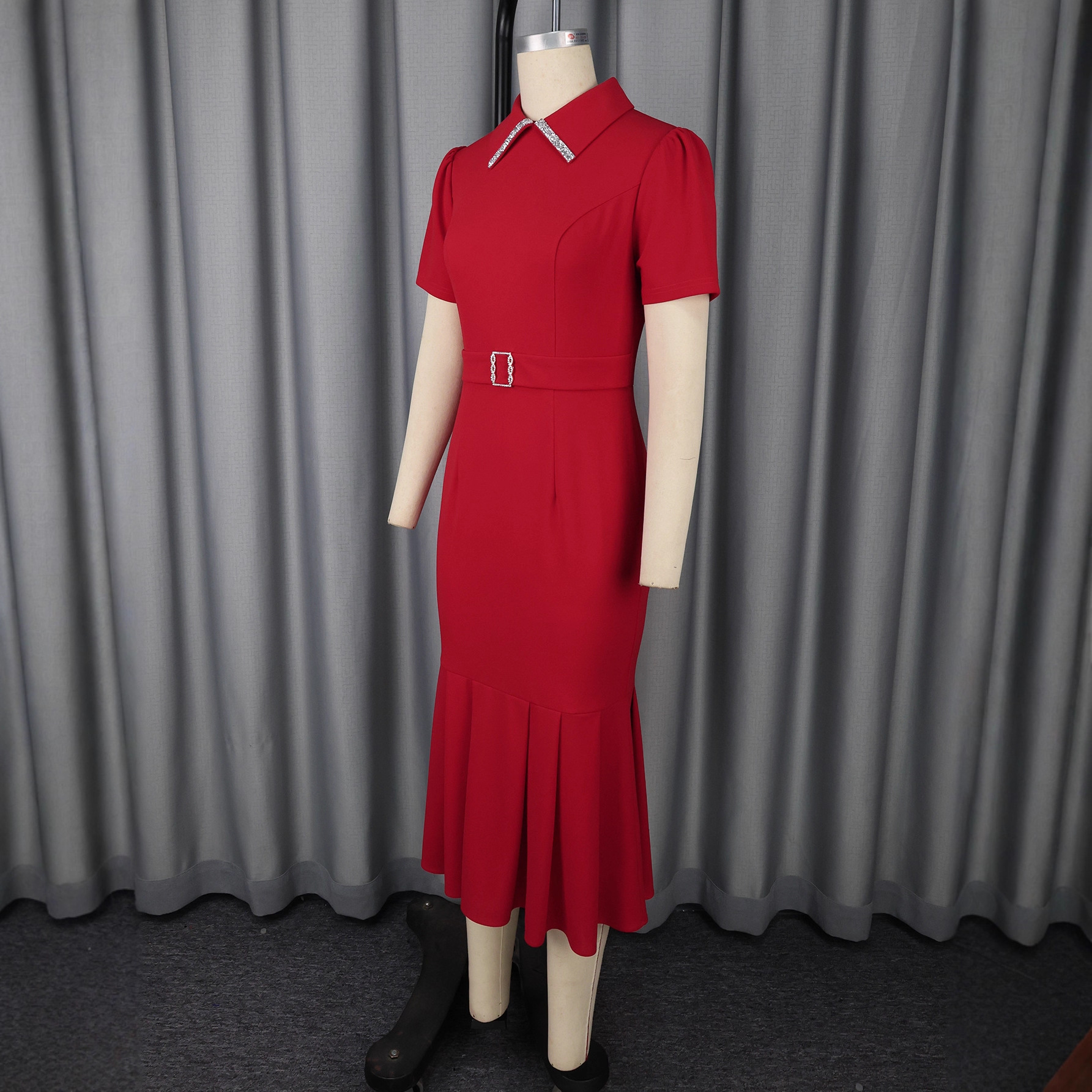 European And American Elegant Fashion Style Lapel Short Sleeve Dress 3 European And American Elegant Fashion Style Lapel Short Sleeve Dress - Image 3