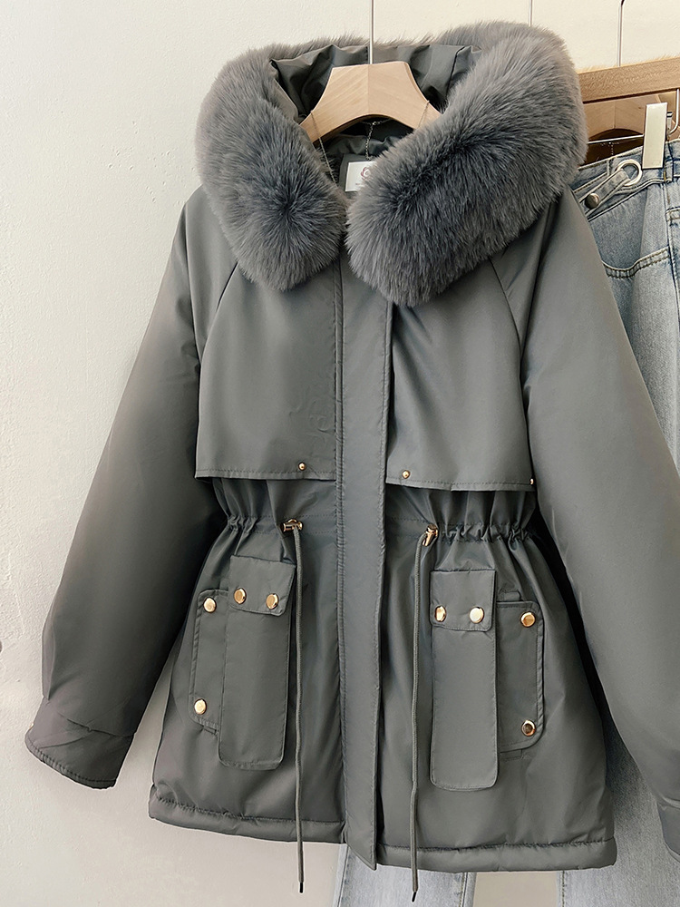 Women's Solid-Colored Loose Cotton Padded Coat With A Large Furry Collar 5 Women's Solid-Colored Loose Cotton Padded Coat With A Large Furry Collar - Image 5