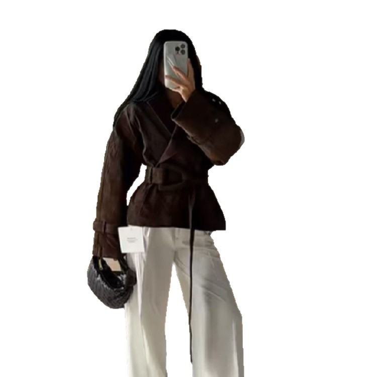 Retro Brown Lace-Up Suede Jacket For Women 4 Retro Brown Lace-Up Suede Jacket For Women - Image 4