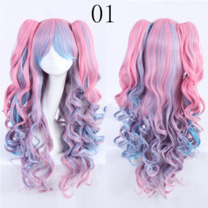 Double Tiger Clip Lolita Wig – Cute Curly Synthetic Fashion Wig, Twin Clip Ponytail Lolita Style Hairpiece for Women