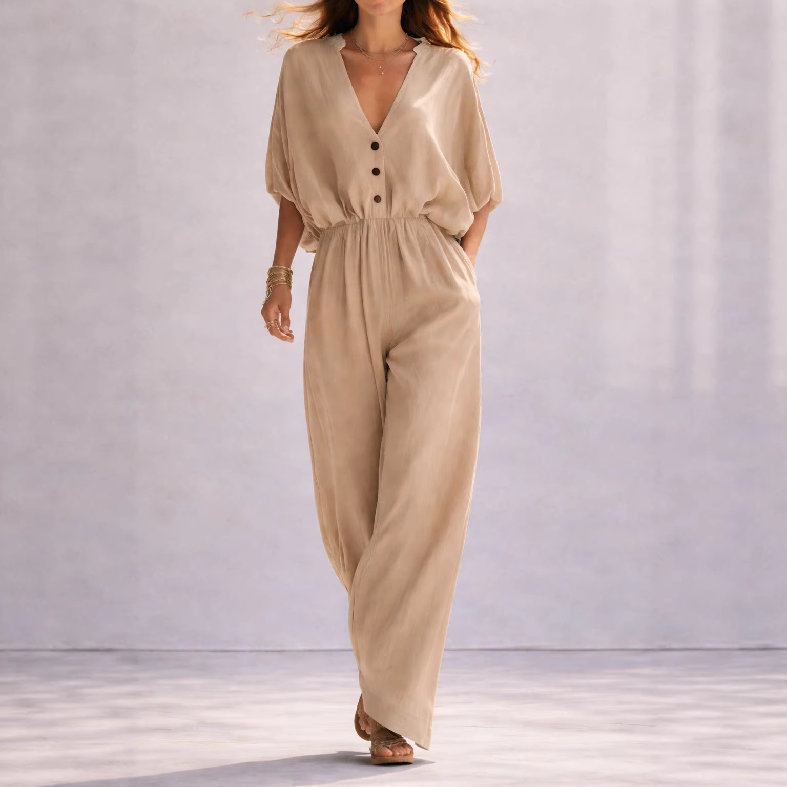 Women's Summer V-Neck Loose Jumpsuit 5 Women's Summer V-Neck Loose Jumpsuit - Image 5