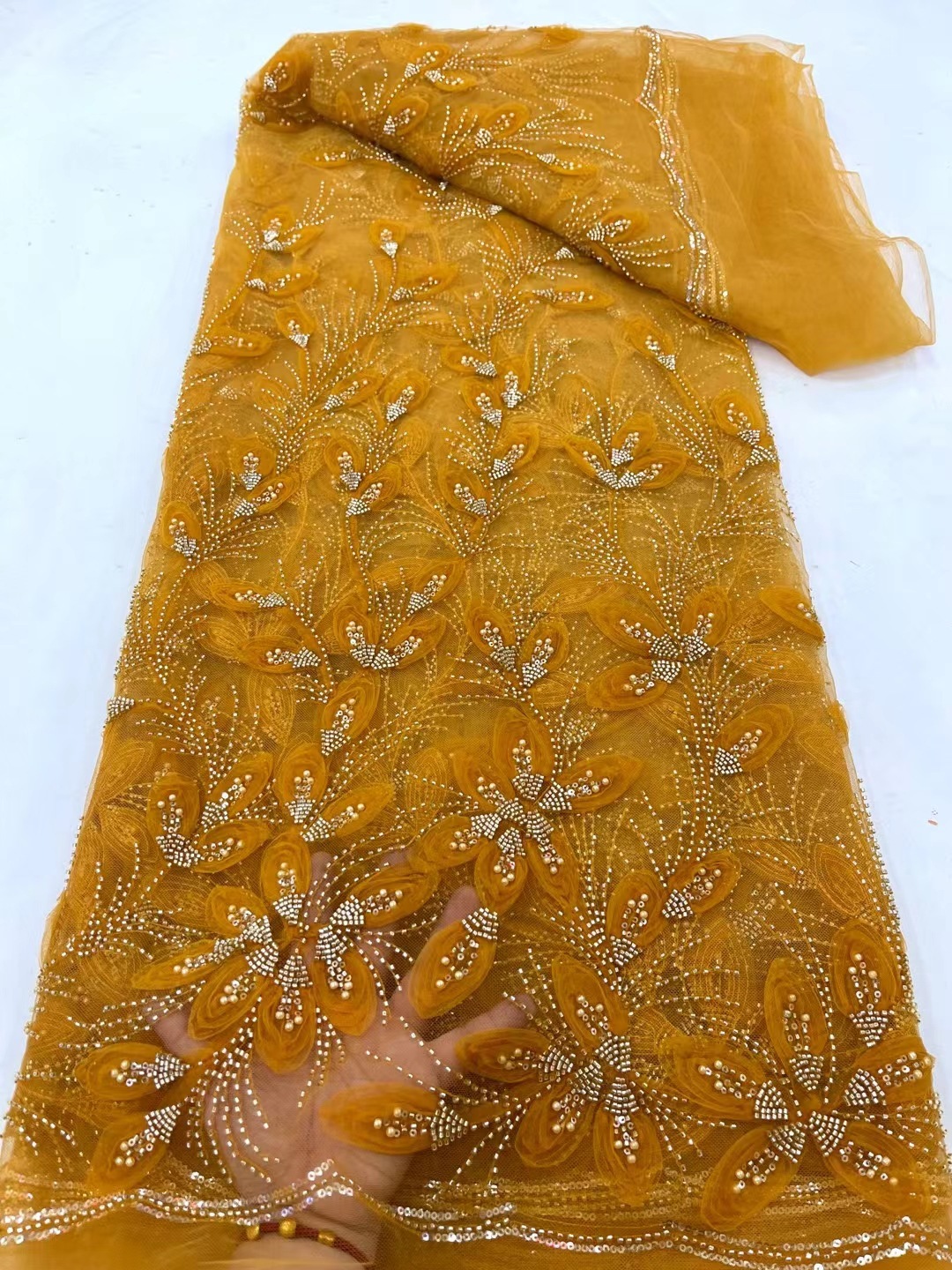 Ribbon Flower Beaded Tulle Lace Fabric Cocktail Party Occasion Evening Dress Embroidered Cloth Lace 6 Ribbon Flower Beaded Tulle Lace Fabric Cocktail Party Occasion Evening Dress Embroidered Cloth Lace - Image 6