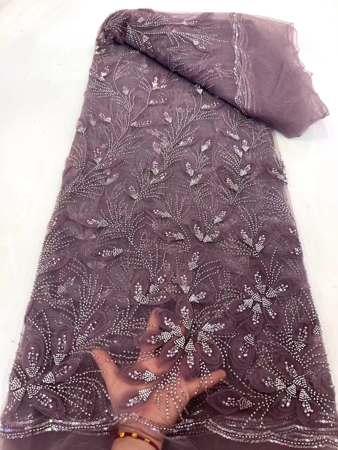 Ribbon Flower Beaded Tulle Lace Fabric Cocktail Party Occasion Evening Dress Embroidered Cloth Lace 8 Ribbon Flower Beaded Tulle Lace Fabric Cocktail Party Occasion Evening Dress Embroidered Cloth Lace - Image 8