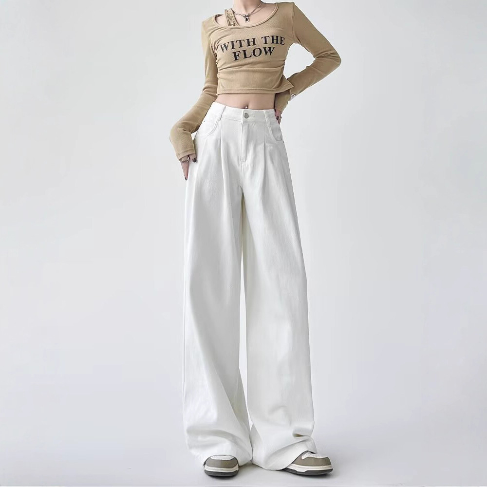 Women's White Wide-leg Straight Jeans 4 Women's White Wide-leg Straight Jeans - Image 4