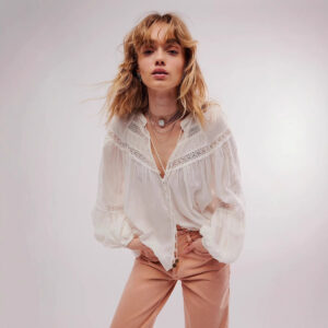 Lace-Trimmed Patchwork Thin Top For Women