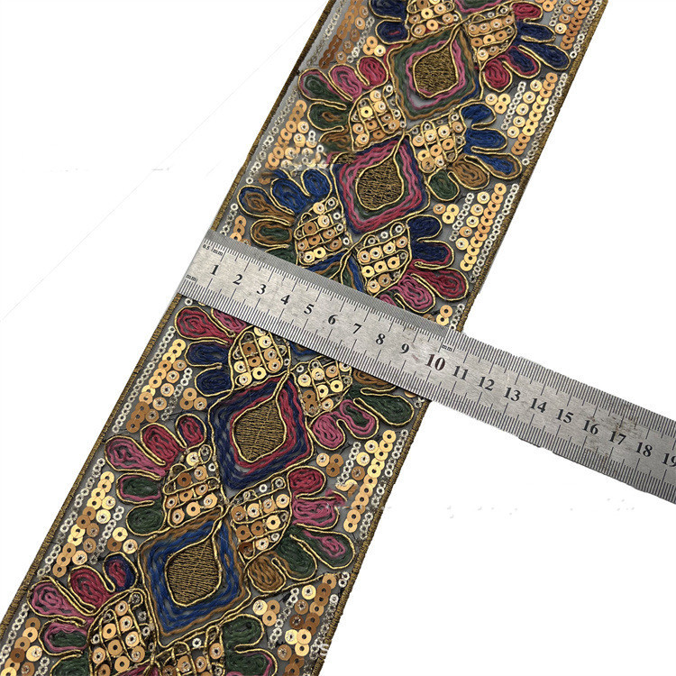 Retro Ethnic Sequin Lace Color Embroidery Gold Strand Rope Ribbon 7 Retro Ethnic Sequin Lace Color Embroidery Gold Strand Rope Ribbon - Image 7