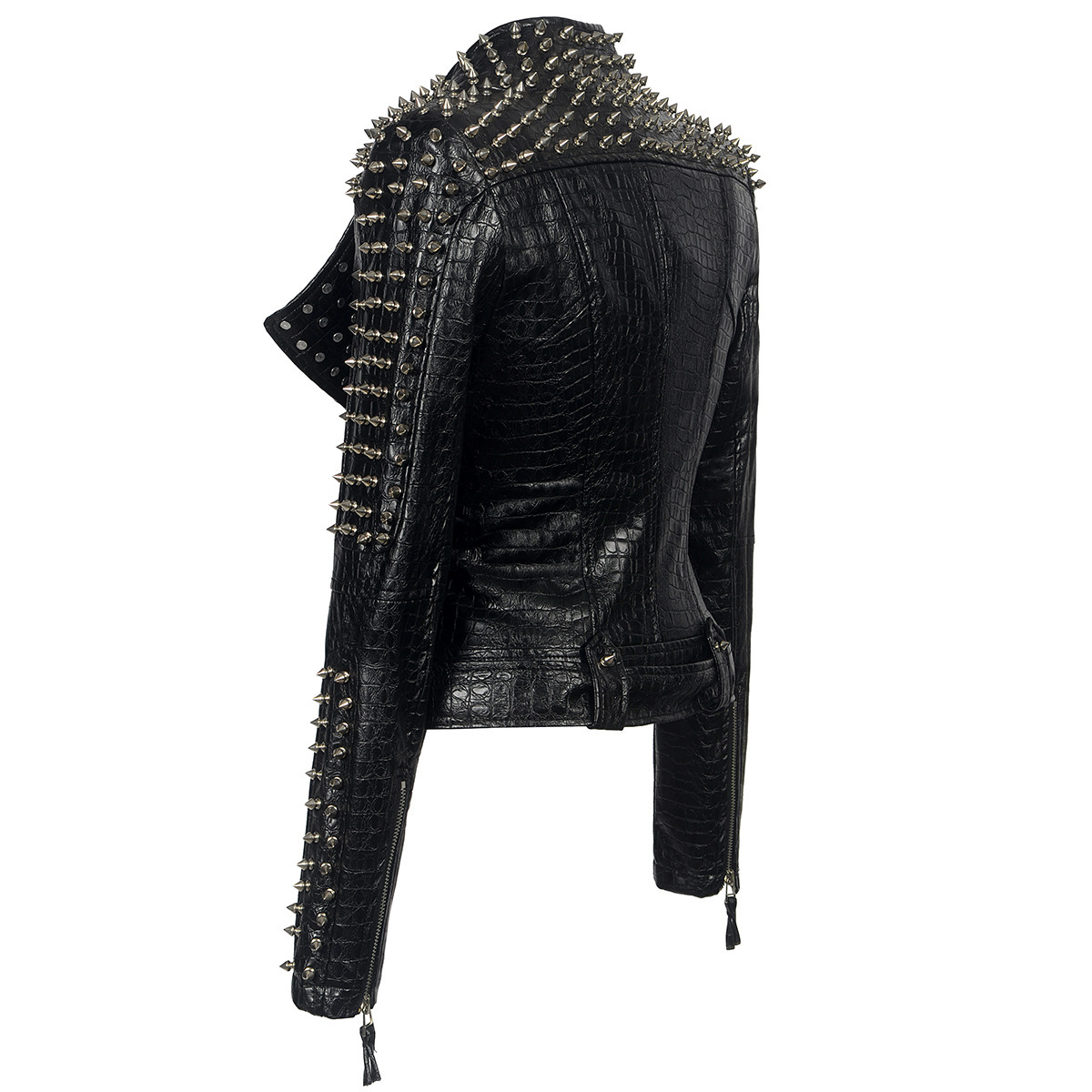 European And American Plus Size Rivet Short Stitching Motorcycle Leather Coat 7 European And American Plus Size Rivet Short Stitching Motorcycle Leather Coat - Image 7