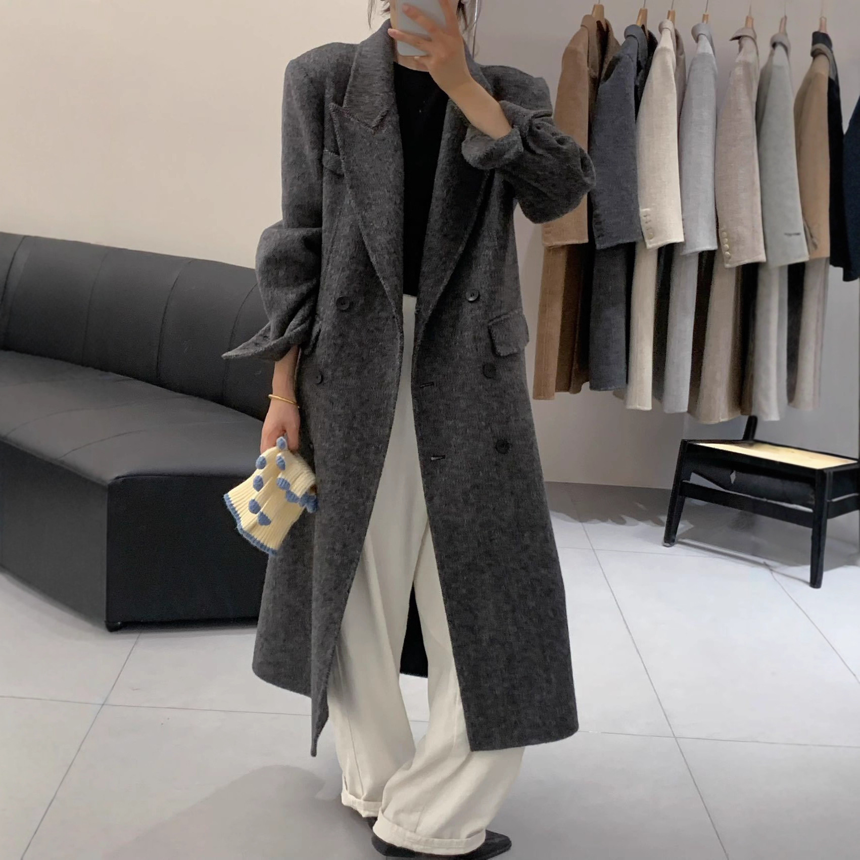 Above-the-knee Long Double-faced Wool Coat For Women 4 Above-the-knee Long Double-faced Wool Coat For Women - Image 4