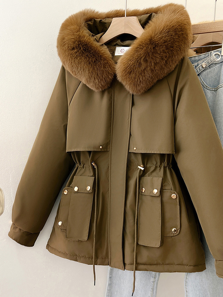 Women's Solid-Colored Loose Cotton Padded Coat With A Large Furry Collar 10 Women's Solid-Colored Loose Cotton Padded Coat With A Large Furry Collar - Image 10