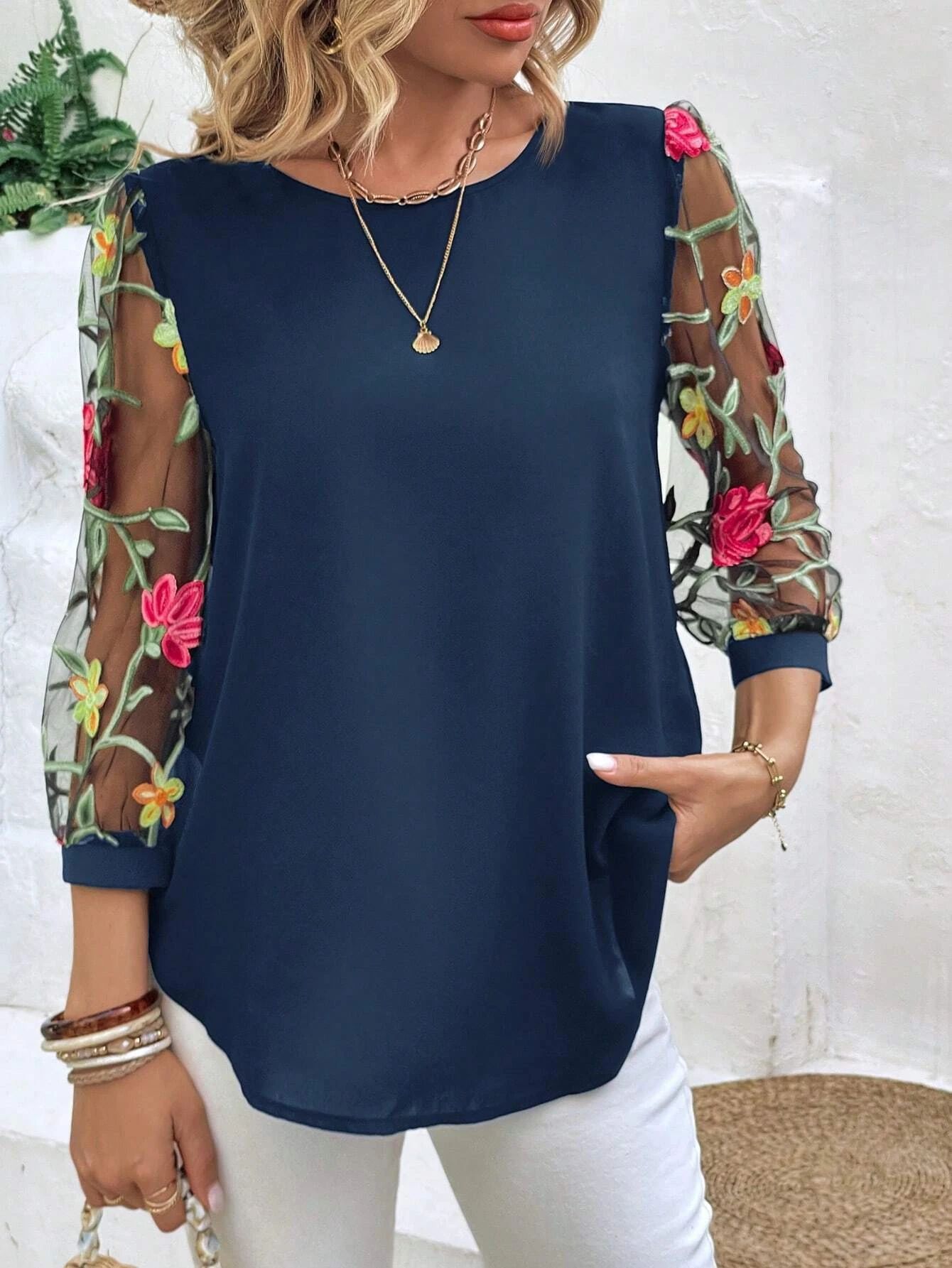 Women's Casual Mesh Black Patchwork Top 8 Women's Casual Mesh Black Patchwork Top - Image 8