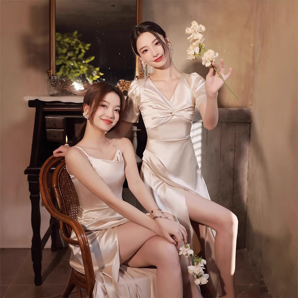 Simple And Light Luxury Satin Sisters Group Party Formal Dress 7 Simple And Light Luxury Satin Sisters Group Party Formal Dress - Image 7