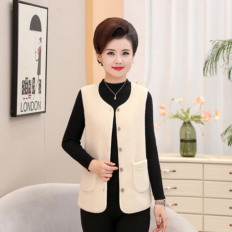 Middle-aged And Elderly Women's Short Fleece-Lined Vest Coat 3 Middle-aged And Elderly Women's Short Fleece-Lined Vest Coat - Image 3