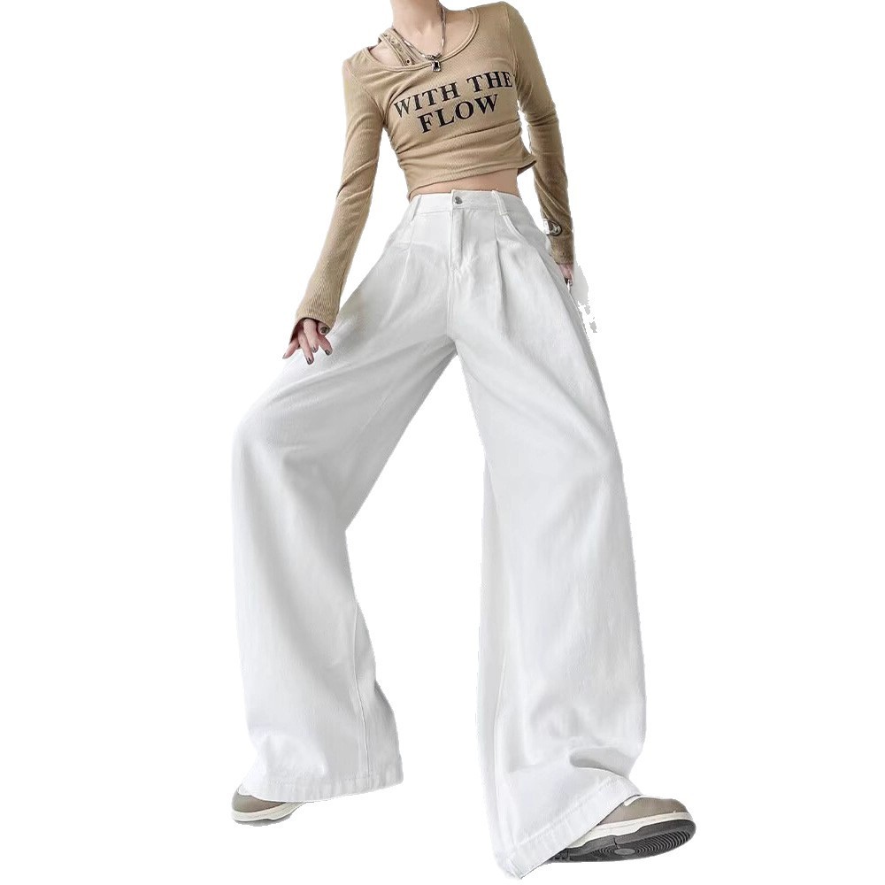 Women's White Wide-leg Straight Jeans 3 Women's White Wide-leg Straight Jeans - Image 3